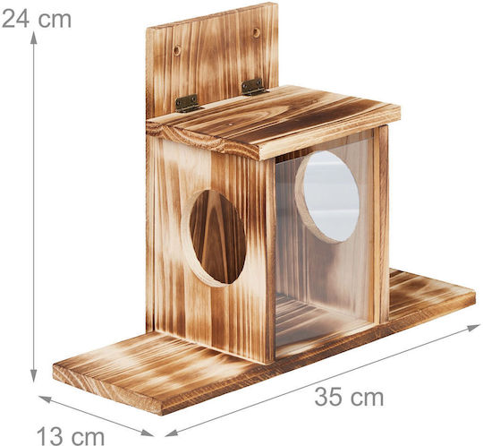 Hrănitoare pentru Veverițe Relaxdays 10047753 din Lemn de Brad, cu 2 Deschideri, Fereastră din Plastic și Acoperiș Rabatabil, Natur, 24 x 35 x 13 cm