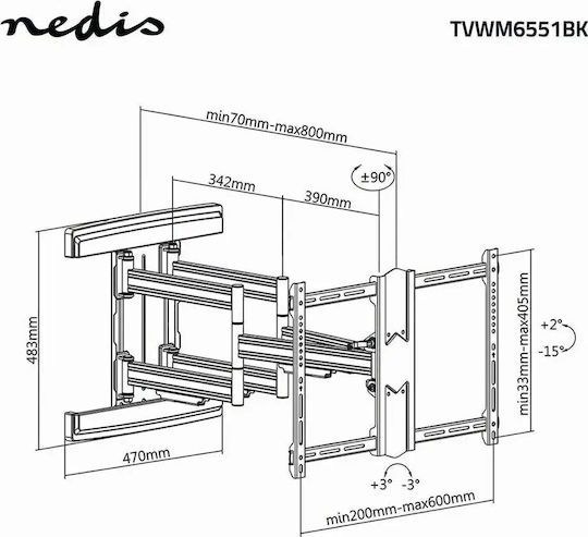 Nedis TVWM6551BK Стенна Стойка за Телевизор до 80" и 70 кг Черна