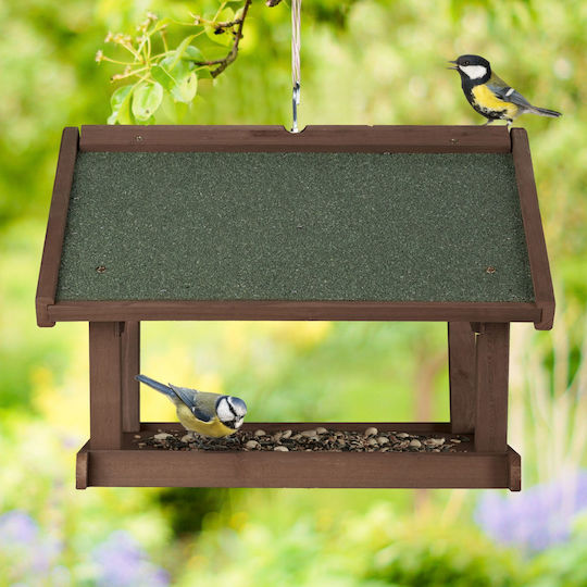 Adăpătoare pentru Păsări din Lemn, Maro Închis și Verde, 35 × 42,5 × 40,5 Cm, cu Kit de Montare pe Perete Inclus