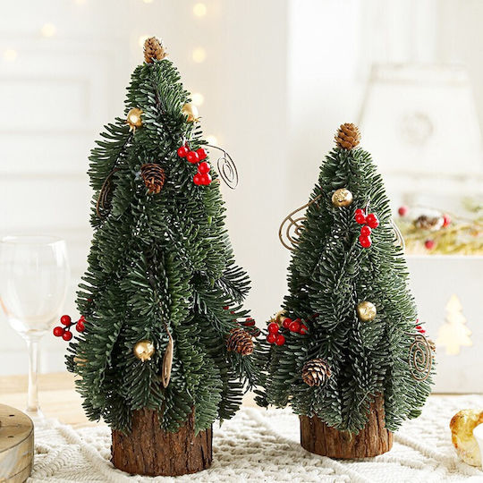 Brad Decorativ de Crăciun din Plastic, 30 cm, Decorat, Verde