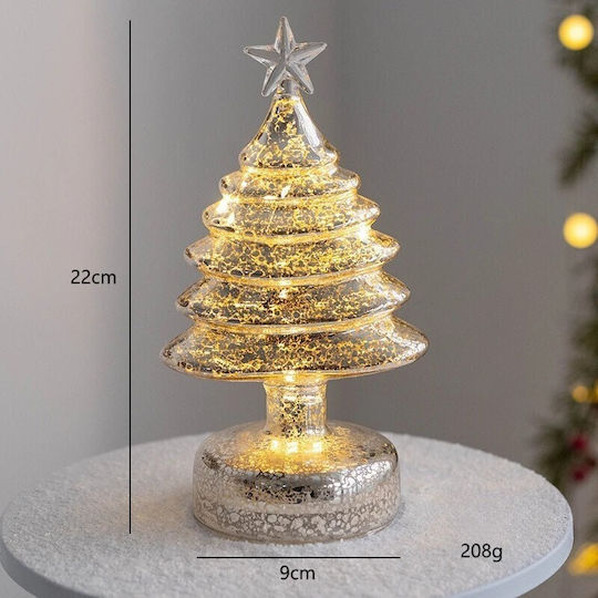 Brad Decorativ de Crăciun din Sticlă, cu Lumină LED, 22 cm, Auriu