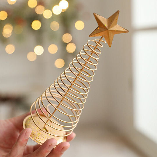 Brăduț Decorativ de Crăciun din Metal 19,5 cm Auriu