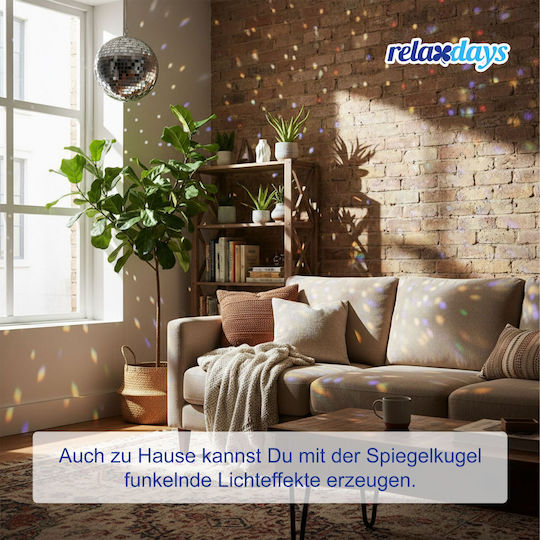 Relaxdays Glob Disco cu Motor și Lumini 20 cm Negru Argintiu