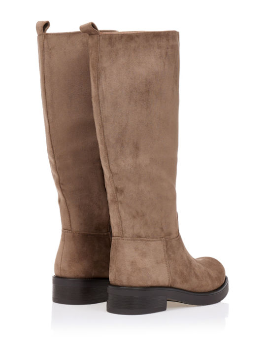 Wildleder Damenstiefel mit Mittelhohem Absatz Braun