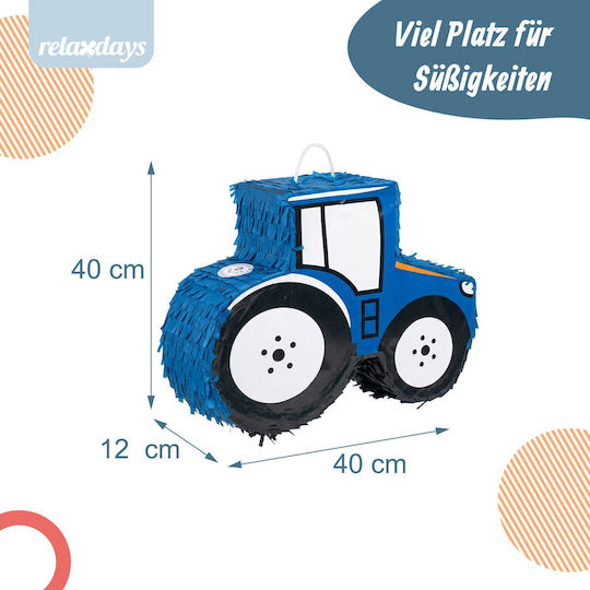 Relaxdays Tractor Piñata Set Mask Stick White Blue Black