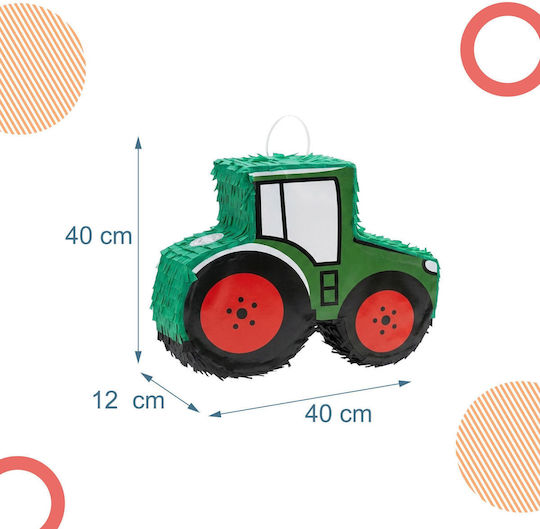 Relaxdays Tractor Piñata Stick Mask Dark Green Red Black