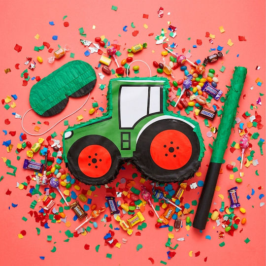 Relaxdays Tractor Piñata Stick Mask Dark Green Red Black