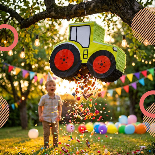 Relaxdays Tractor Piñata Set Mask Stick Gold Red Black