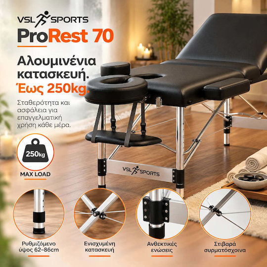 VSL Sports ProRest Pat de Fizioterapie Portabil/Pliabil Negru din Aluminiu 185x70cm