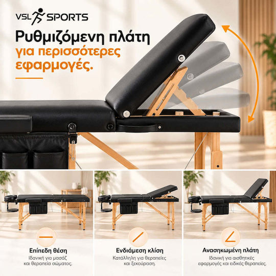 VSL Sports FlexiRest Pat de Fizioterapie Portabil/Pliabil Negru din Lemn 185x70cm