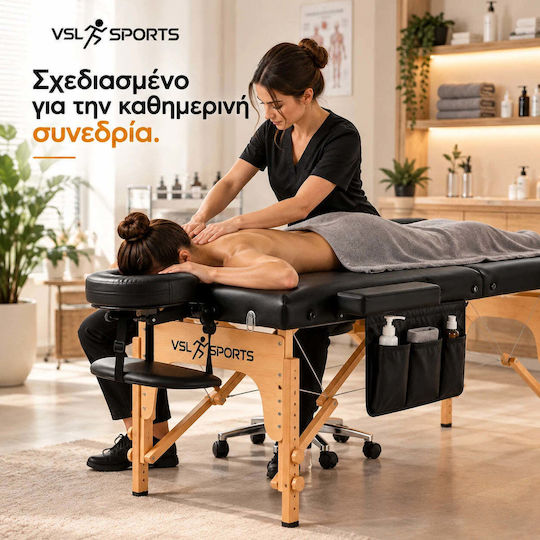 VSL Sports FlexiRest Pat de Fizioterapie Portabil/Pliabil Negru din Lemn 185x70cm