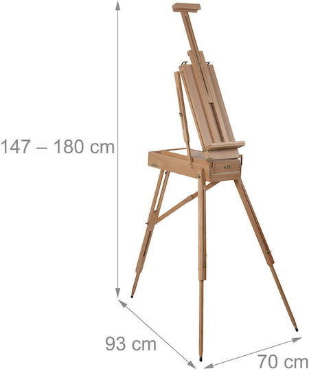 Relaxdays 10054097 Sevalet Din Fag din Lemn de Fag cu Cutie de Depozitare și Sertar, Înălțime Reglabilă 147–180 Cm