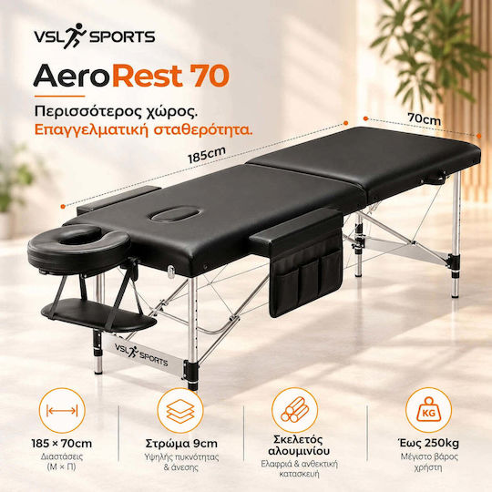 VSL Sports AeroRest Pat de Fizioterapie Portabil/Pliabil Negru din Aluminiu 185x70cm
