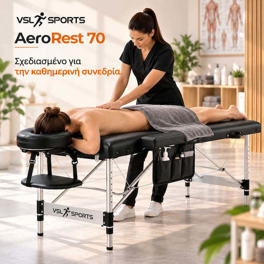 VSL Sports AeroRest Pat de Fizioterapie Portabil/Pliabil Negru din Aluminiu 185x70cm