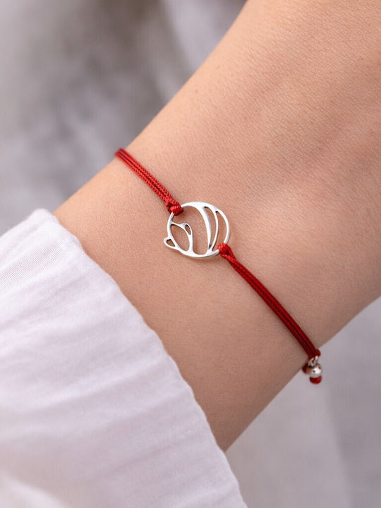 Brățară Mărțișor Jolie, Model Rotund Stilizat cu Floare, Reglabilă, Argint 925, Șnur Textil, 7,5 x 4,5 Cm, Culoare Argintie