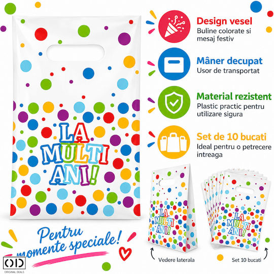 Pungă de Plastic pentru Cadou Multicoloră 16.5x25cm 10 Bucăți