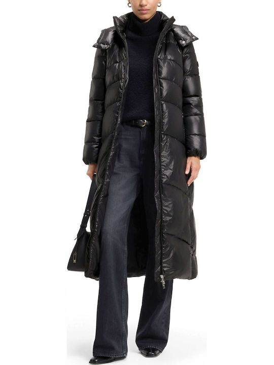 Long Women's Puffer Jacket for Winter Black
