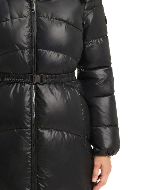 Long Women's Puffer Jacket for Winter Black