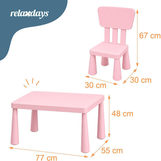 Set cu Masă și Scaune pentru Copii, Roz Relaxdays