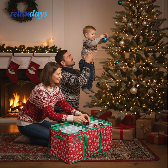 Relaxdays Christmas Ornament Storage Box 10052272_469 128-piece Capacity Adjustable Dividers 4 6 8 Cm Ornaments Red Green 33 X 66 X 33 Cm