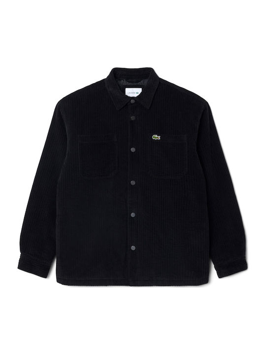 Черна рипсена риза тип overshirt с дълъг ръкав и овърсайз кройка