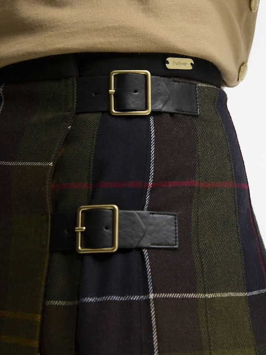 Fustă Midi Plisată din Piele în Carouri Classic Tartan
