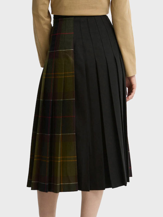 Fustă Midi Plisată din Piele în Carouri Classic Tartan