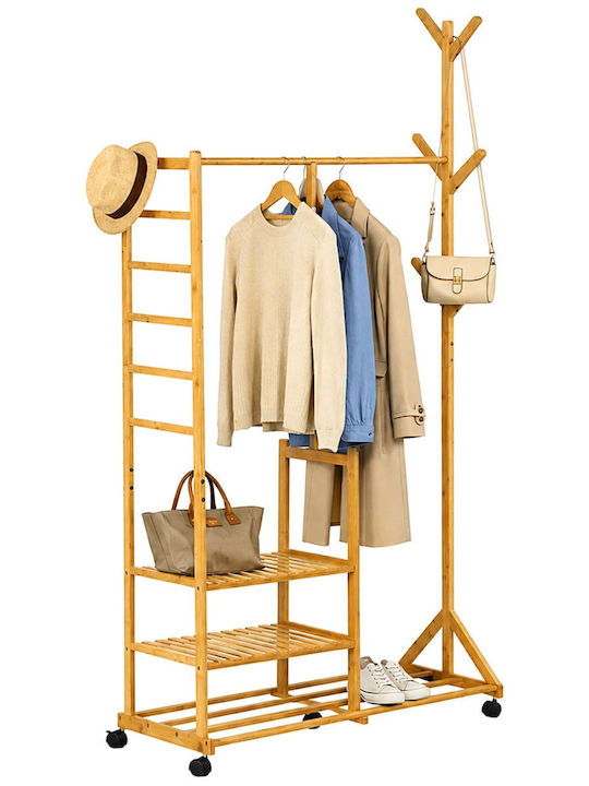 Relaxdays Τροχήλατη Κρεμάστρα Δαπέδου από Bamboo Μπεζ 100x38x176cm