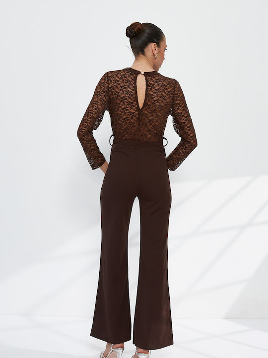 Women's Long-Sleeve Brown Jumpsuit