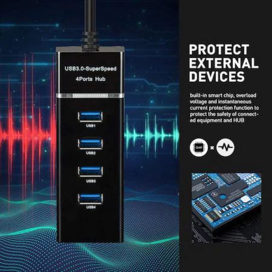 USB хъб с 4 USB 3.0 порта, скорост на пренос до 5 Gbps