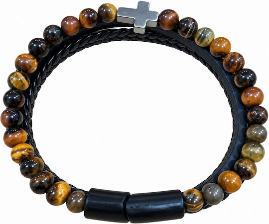 Men’s Tiger Eye Bracelet Stainless Steel Cross Magnetic Clasp