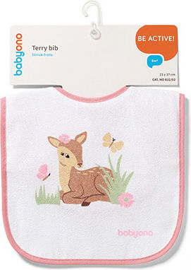 Babyono Terry Waterproof Fabric Bib with Hook and Loop Fastener Pink for 6 Months+
