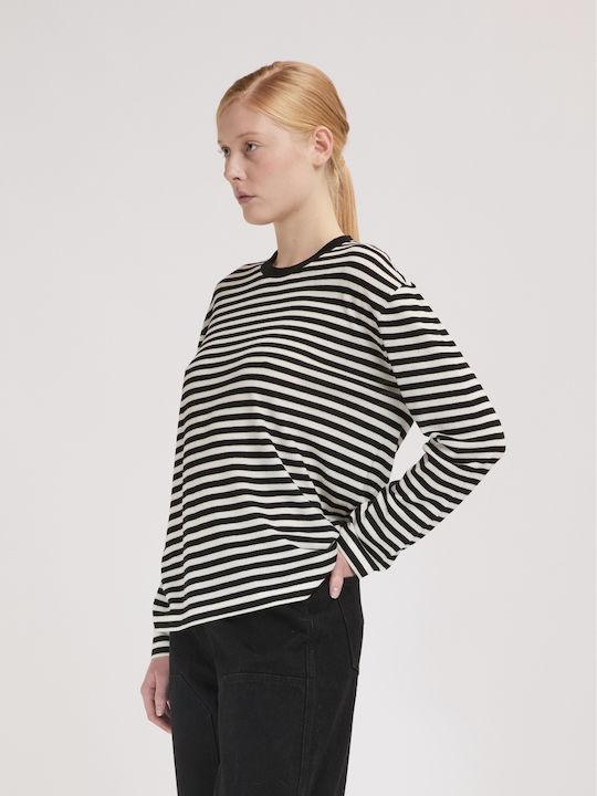 Bluză Damă Cu Mâneci Lungi Cu Dungi Navy/White