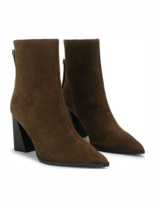 Braune Damen-Wildleder-Stiefeletten mit hohem Absatz