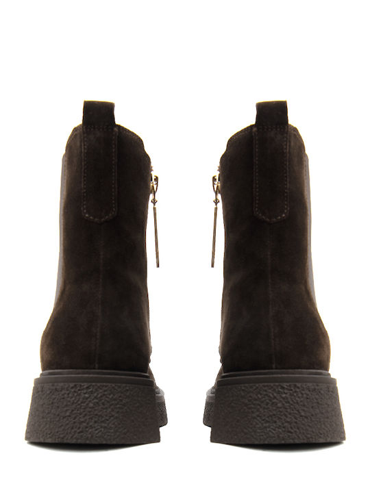 Braune Damen-Chelsea-Stiefeletten aus Wildleder