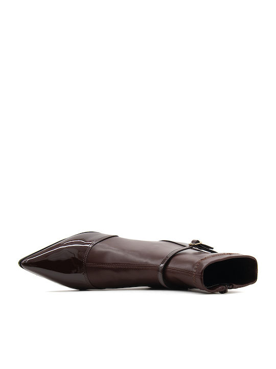 Damen-Stiefeletten aus braunem Lackleder