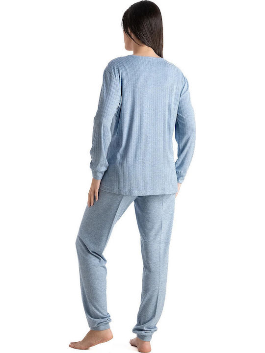 Relax Anatomic Χειμερινό Γυναικείο Σετ Πιτζάμας Σιέλ