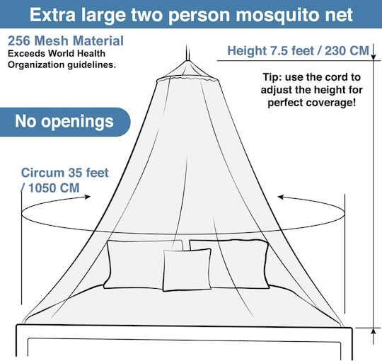 Plasă Antițânțari pentru Pat Dublu sau Single, Neutră, pentru Backpackeri, Fără Deschidere, Complet Închisă, Mărimea XL, 10.5 X 2.3 M, Instalare Simplă într-un Singur Punct, Plasă Densă Albă, Bază Elastică, Husă de Transport Inclusă