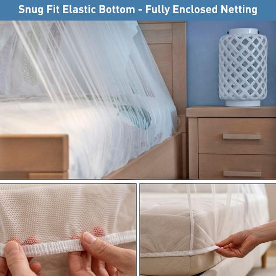 Plasă Antițânțari pentru Pat Dublu sau Single, Neutră, pentru Backpackeri, Fără Deschidere, Complet Închisă, Mărimea XL, 10.5 X 2.3 M, Instalare Simplă într-un Singur Punct, Plasă Densă Albă, Bază Elastică, Husă de Transport Inclusă