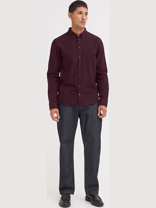 Long-Sleeve Cotton Shirt in Regular Fit Burgundy