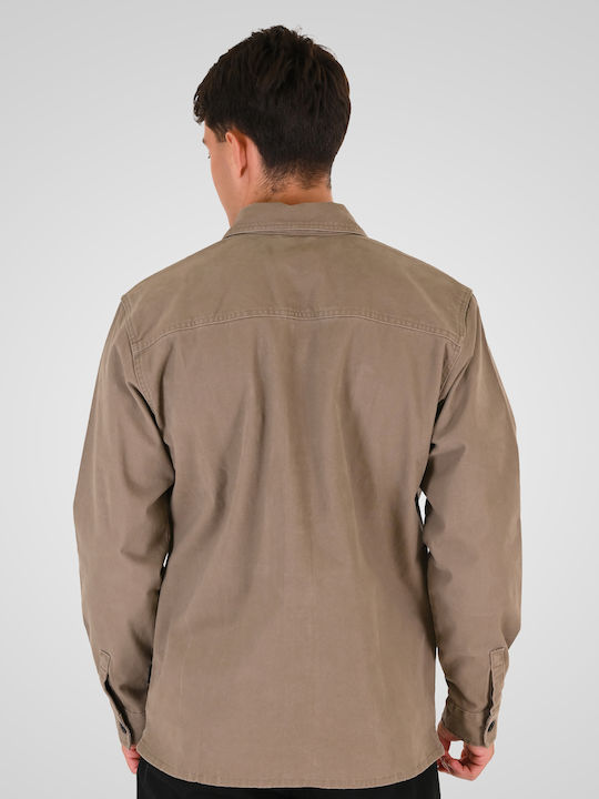 Overshirt Taupe cu Mânecă Lungă