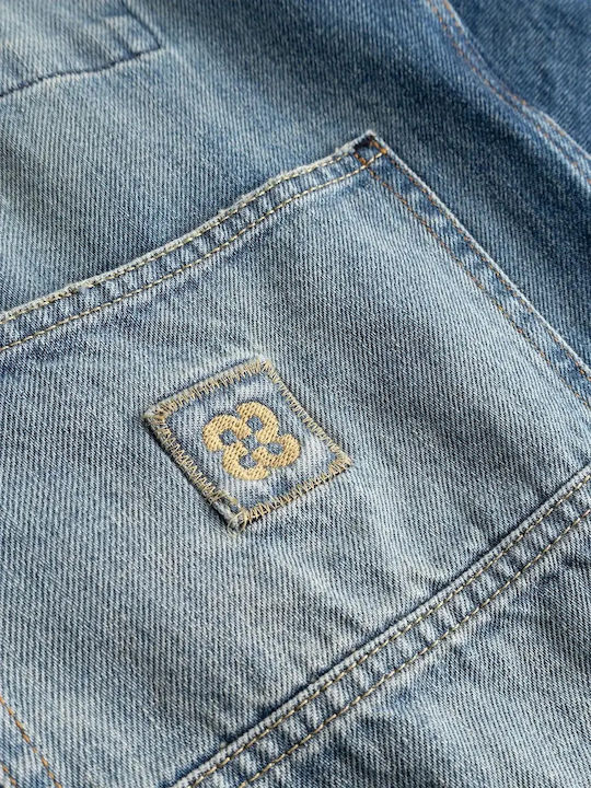 Μακρυμάνικo Τζιν Overshirt σε Κανονική Γραμμή Dark Blue Denim