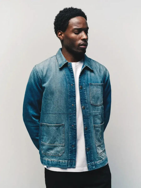 Μακρυμάνικo Τζιν Overshirt σε Κανονική Γραμμή Dark Blue Denim