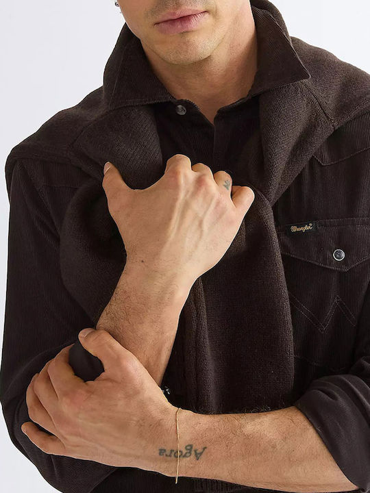 Long Sleeve Corduroy Shirt in Regular Fit Darkbrown