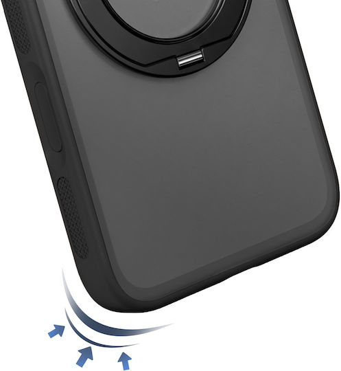 Pango Magsafe Case pentru iPhone 18 Pro, Spate Transparent Negru cu Inel Rotativ