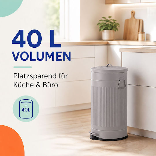 Relaxdays Coș de Gunoi Metalic cu Pedală 40 l Gri