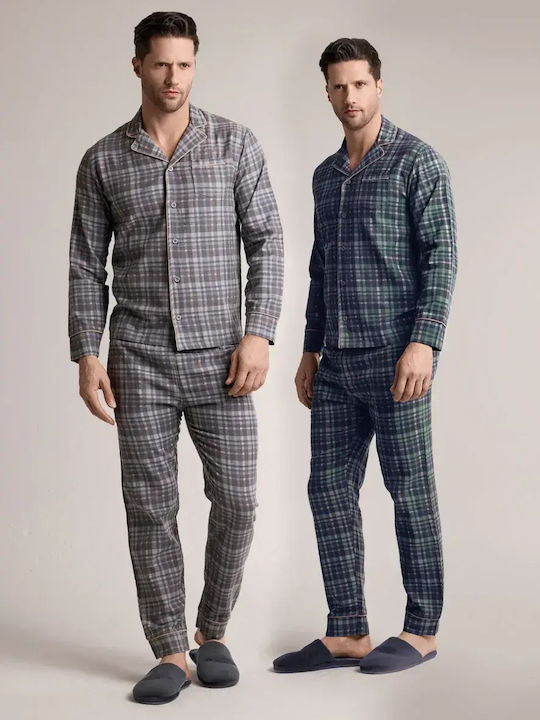 Infioreuomo Зимна Карирана Мъжка Пижама Тъмносиня