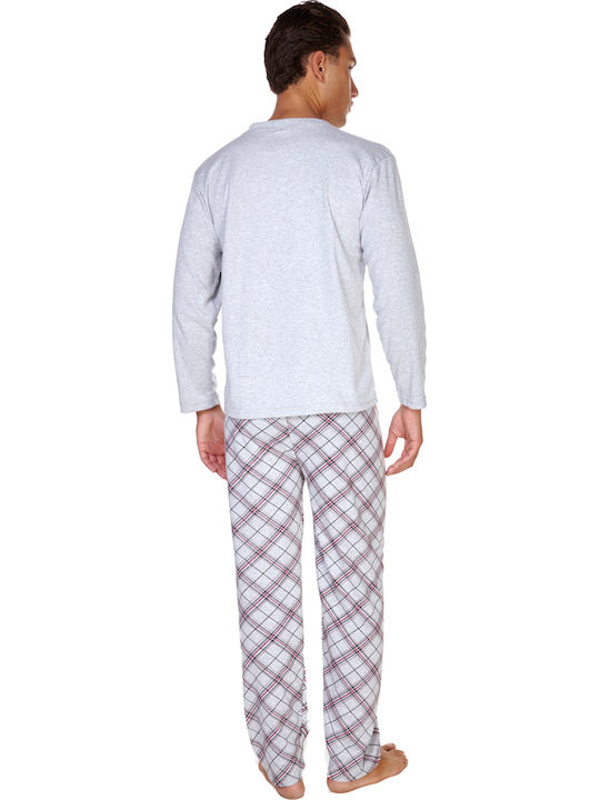 Comfort Winterpyjama für Herren, kariert, grau
