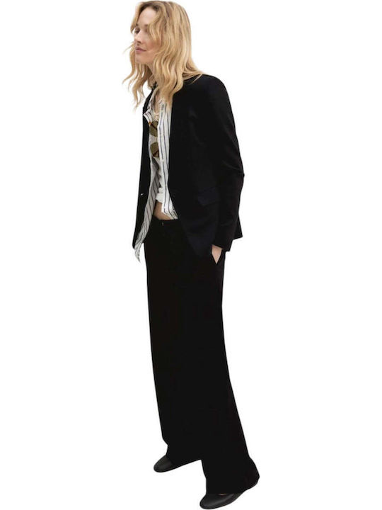 Women's Fabric Trousers in a Straight Leg Style Black
