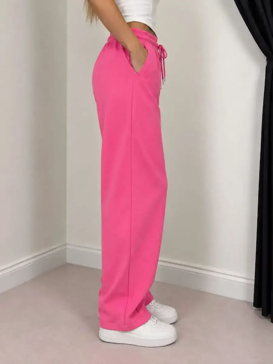 Damenhose mit hohem Bund aus Rippstoff mit Gummizug in lockerer Passform Rosa
